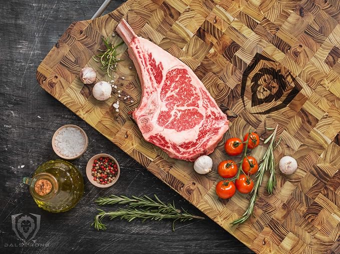 Dalstrong Massive XL Cutting Board - Lionswood End-Grain Teak - 25" x 18"-Steel Carrying Handles -Serving Board - Large Cutting Boards For Kitchen- eat Cutting Board-Two Sizes