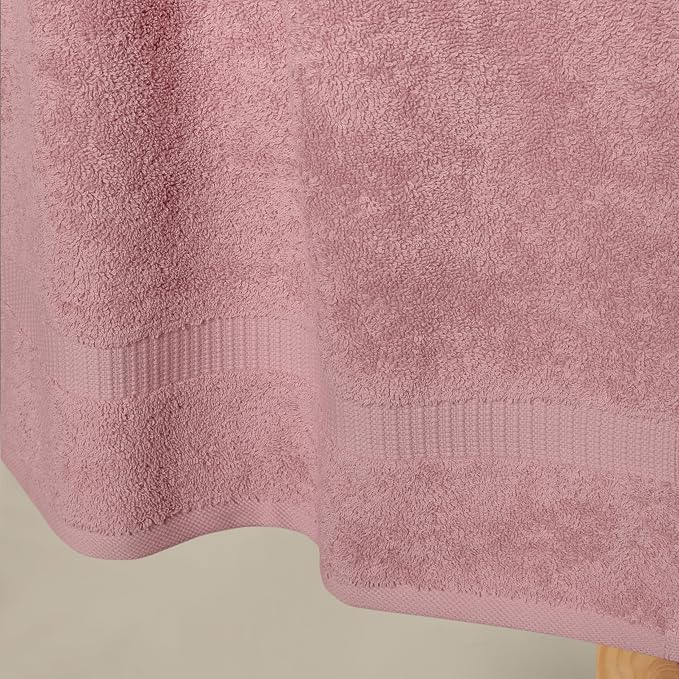 SALBAKOS 4-Piece 100% Turkish Cotton Bath Towels, 27x54 inch, Rose | Standard Size, 630 Gsm Thick Super Soft Highly Absorbent Quick-Dry Bathroom Towel, Premium Hotel & Spa Quality Made in Turkey