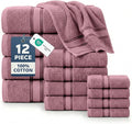 LANE LINEN Bathroom Towels Set of 12 – Zero Twist, 100% Cotton Soft Towel, 4 Bath, 4 Handtowel & 4 Washcloths, Luxury Hotel Design, Perfect for Salon & Guests, Machine Washable – Wishful Mauve