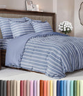 Duvet Cover Queen Size Set - Extra Soft Queen Duvet Cover 90" x 90" with 2 Pillow Shams for Women, Men, Kids & Teens - Hotel Luxury w/ Zipper Closures & Ties - Comfy, Cozy & Breathable (Blue Stripes)
