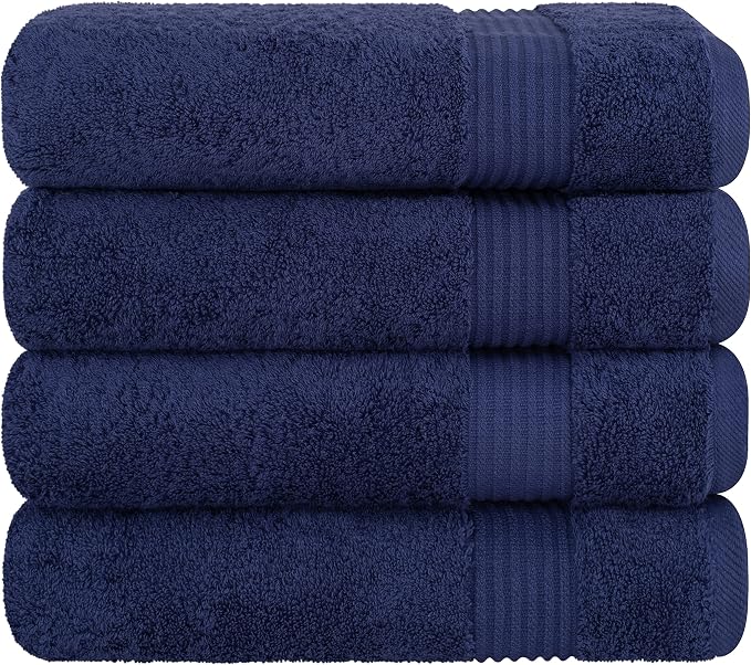 Cotton Paradise 100% Cotton Turkish Towel Set, Soft Absorbent Quick Dry, 4 Piece Bath Towel Set, Navy Blue