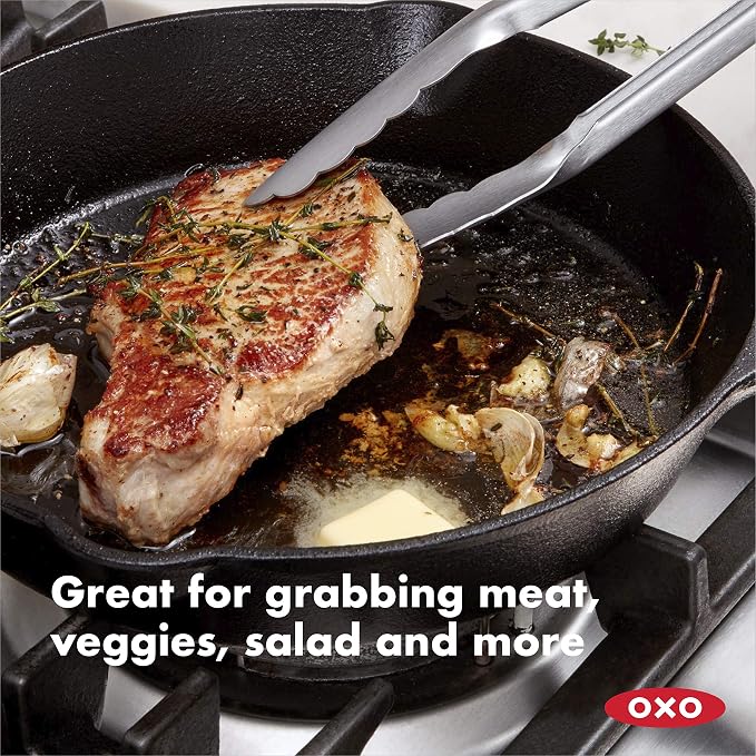 OXO Good Grips 12-Inch Stainless-Steel Locking Tongs, Multicolor & Good Grips 12-Inch Tongs With Nylon Heads,12 Inch,1 EA