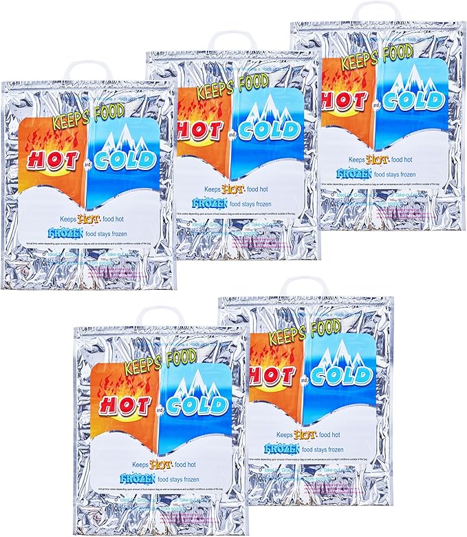 Superio Hot and Cold Insulated Bags for Food Delivery, Grocery Shopping Bags, Food Storage for Hot and Frozen Food for Travel, Disposable Cooler Bag, Reinforced Thermal Lunch Bag (5, 16"x5.5"x19")