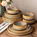 TheTerra Ceramic Dinnerware Sets for 4, 12 Pieces Porcelain Lightweight Plates and Bowls Sets, Scratch Resistant Dish Set, Oven & Microwave & Dishwasher Safe, Creamy Amber