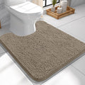 OLANLY Toilet Rugs U-Shaped 24x24, Extra Soft Absorbent Chenille Contour Bathroom Rugs for Toilet, Dry Quickly, Machine Washable, Non-Slip Bath Mat, Warm Taupe