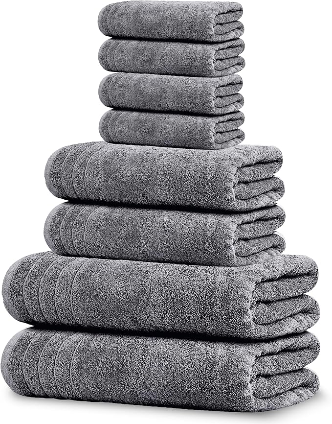 Tens Towels 8 Piece Towel Set, 2 XL Bath, 2 Hand, 4 Washcloth, Dark Grey | 100% Cotton, Lighter Weight, Quicker to Dry, Super Absorbent, Perfect for Bathroom
