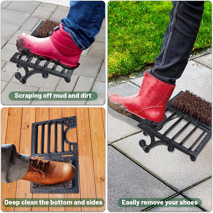 Cast Iron Boot Brush Scraper Outdoor，Heavy Duty Shoe Scrapers with Brushes, Boot Scrubber and Boot Cleaner Brush for Entryway, Garden, Farm
