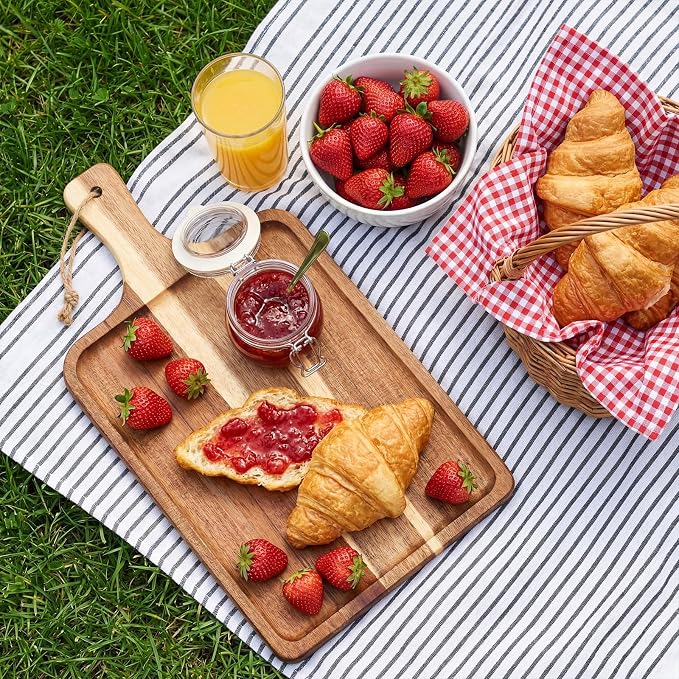 Geetery 16set Acacia Wood Charcuterie Board with Knife Wooden Serving Tray with Groove Acacia Wood Cutting Board with Card and Gift Box for Wedding Baby Shower Housewarming Gift (14 x 8 Inches)