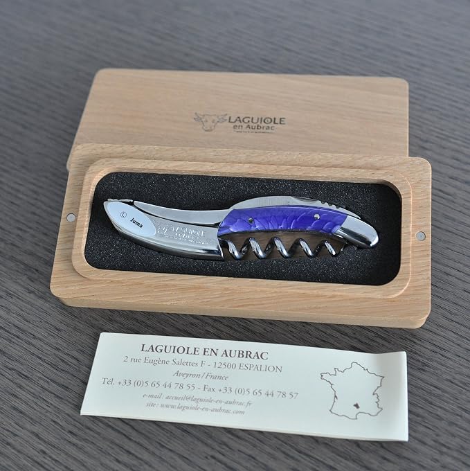 Laguiole En Aubrac Sommelier Waiter's Corkscrew, Juma Lilas Handle, Wine Opener With Foil Cutter & Bottle Opener