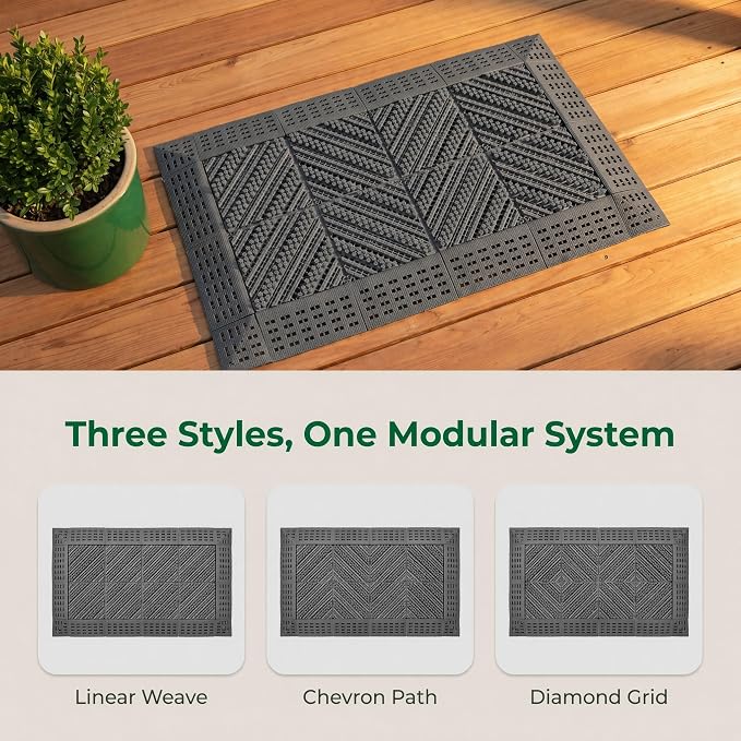 Outdoor Boot Scraper & Brush Mat, Grey, 29.5'' x 17.7'' | Easy Assembly, Waterproof, Non Slip, Mud Trapper, For Outside Entrance, Front Door, Garage, Yard