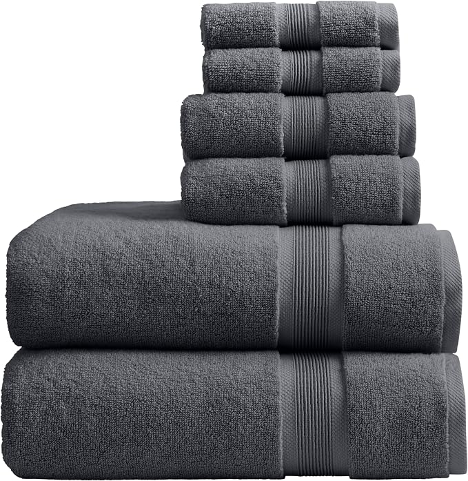 Springtree Home Luxury Bamboo Rayon Bath Towel Set | 6-Piece Set | Iron | 35% Bamboo Rayon - 65% Zero Twist Cotton | Absorbent Quick-Dry Towels for Bathroom | Ultra Soft | OEKO-TEX Standard 100