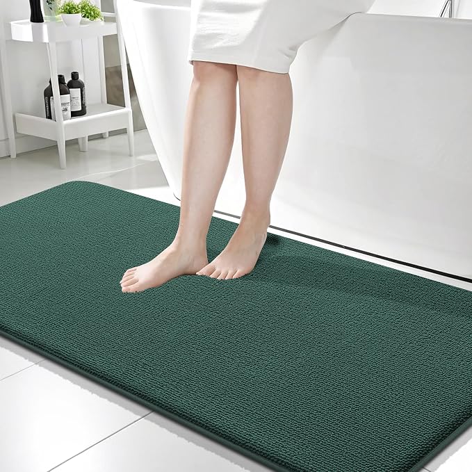 OLANLY Memory Foam Bathroom Runner Rugs 59x24, Long Mats, Blackish Green | Soft Quick Dry Bath Mats, Non-Slip, Absorbent Machine Washable Mat for Bathroom Floor, Tub and Shower, Home Decor Accessories