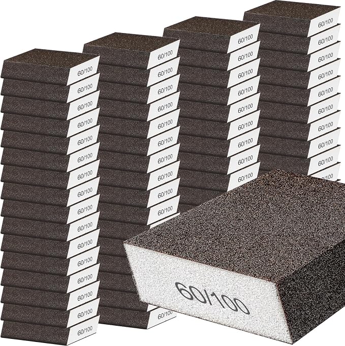 Gisafai 100 Pcs Dual Angle Sanding Sponge Bulk, 60/100 Grit Double Sided Reusable Washable Sponge Sandpaper Block for Drywall, Wood, Metal, Glass, Med/fine
