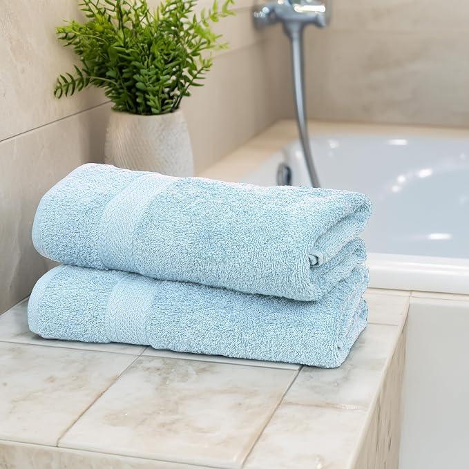 Medium Size Bath Towels Set of 6 – 100% Cotton Terry – 24" x 48" – Quick Dry, Soft & Highly Absorbent – Sky Blue Towels for Bathroom, Gym, Spa, Pool & Daily Use