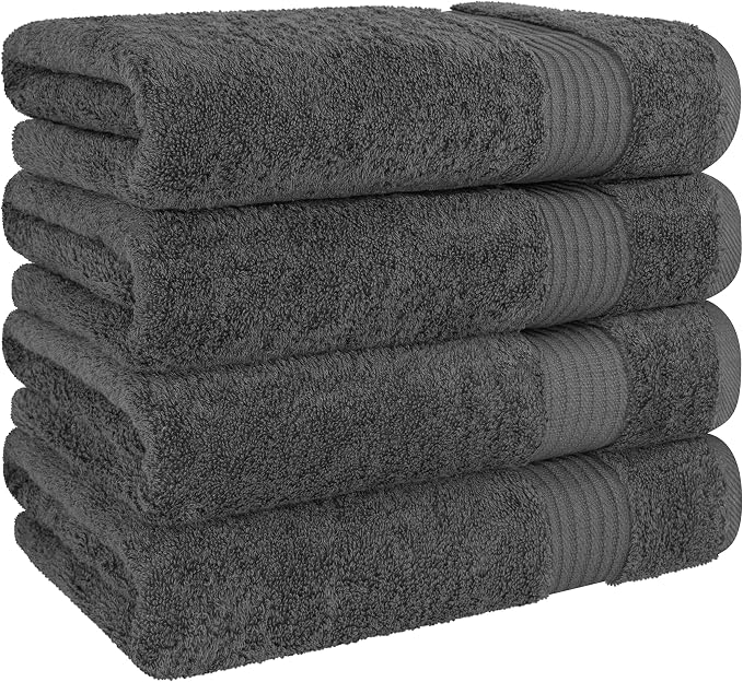 Cotton Paradise Turkish Towel Set, Soft Absorbent Quick Dry, 4 Piece Bath Towel Set, Dark Gray