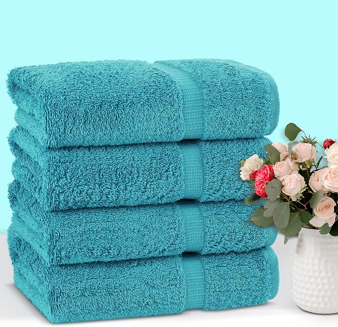 Chakir Turkish Linens 4 Piece Large Bath Towels, 100% Cotton Turkish Towels for Bathroom, Luxury Soft Absorbent Bath Towel Set, 27 x 54 Inches, Aqua