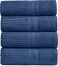 Springtree Home 100% Cotton Bath Towel Set | 4-Pack | Textured | Navy | Absorbent & Quick-Dry Bathroom Towels | Textured and Durable Cotton Towels for Bathroom | OEKO-TEX | Krista Collection