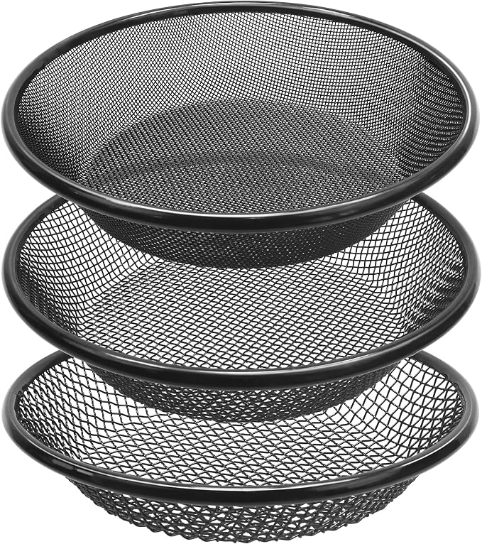 3Pcs 11.8" W Soil Sifter for Gardening, 2,4,6mm Grid Rock Sifter for 5 Gallon Bucket, Stainless Steel Fine Dirt Sifter, Compost Sifter for Capturing Dirt, Sand, Rocks, and Filtering Compost (Black)