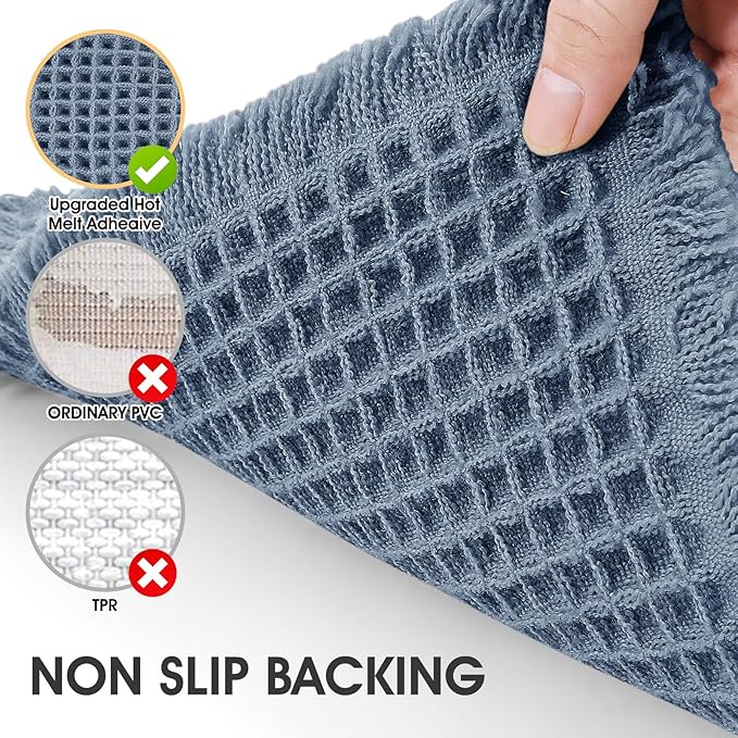 IM HOME Extra Large Waffle Bath Mat Blue 6'x2'(72" x 24"), Boho Woven Modern Bath Mat Rugs, Absorbent Non Slip Bathroom Rugs, Soft Washable Bath Rugs with Tassels for Bedroom, Kitchen, Shower, Tub