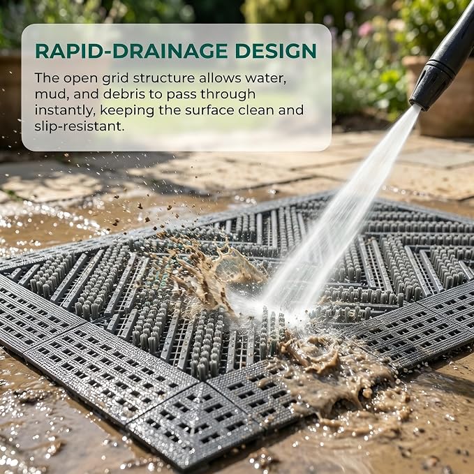 Outdoor Boot Scraper & Brush Mat, Grey, 29.5'' x 17.7'' | Easy Assembly, Waterproof, Non Slip, Mud Trapper, For Outside Entrance, Front Door, Garage, Yard