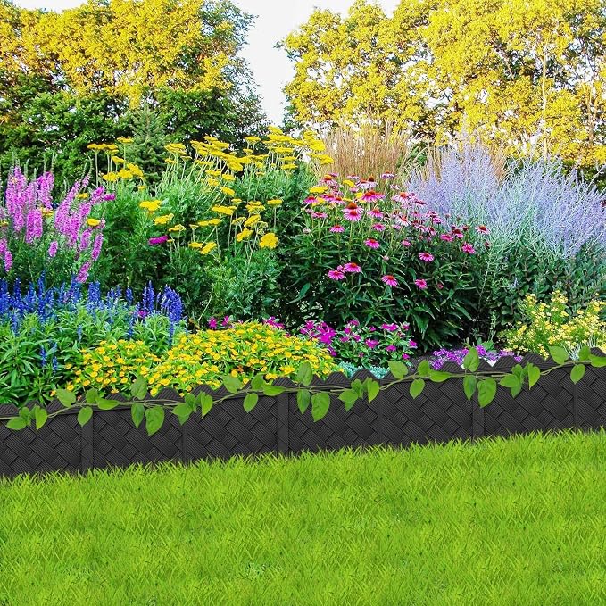 20 Pack Garden Edging with Stakes, Flower Bed Edging Borders, 5" X 20ft | 3D Woven Black Plastic Edging for Landscaping, Garden Edging for Flower Beds, Lawns & Walkways, Weatherproof, Easy Install