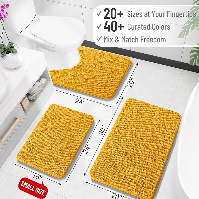 OLANLY Large Bathroom Rugs 47x32, Soft Absorbent Chenille Bath Rugs, Rubber Backing Quick Dry, Machine Washable Bath Mats for Bathroom Floor, Tub and Shower, Home Decor Accessories, Golden Yellow