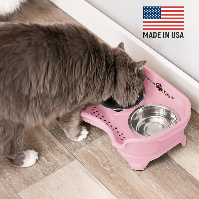 Neater Feeder Express Mess Proof Cat Bowls Elevated, No Spill Feeding Station, Stainless Steel Dishes for Food and Water, Raised Bowls for Indoor Cats, No Fatigue Whisker Friendly Dish, Pink