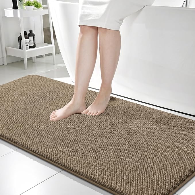 OLANLY Memory Foam Bathroom Runner Rug 59x24, Absorbent Long Bath Mat, Tan | Soft Quick Dry Bath Mat Rugs, Non-Slip, Machine Washable Mat for Bathroom Floor, Tub and Shower, Home Decor Accessories