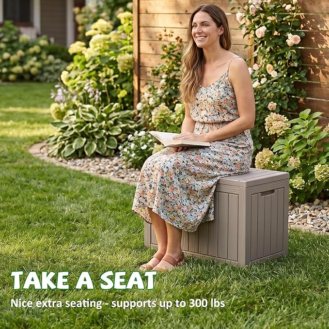 DRATO 55 Gallon Outdoor Storage Box Waterproof, Lockable Resin Deck Boxes | Weatherproof Patio Furniture, UV-Resistant Pool Supplies & Garden Tools, Backyard, Porch, Easy Asembly, 300lbs, Grey