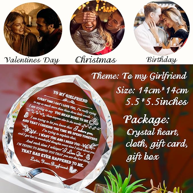 Gifts for Girlfriend from Boyfriend Unique - Crystal Heart Gifts Personalized Gifts for My Girlfriend Who Has Everything - Birthday Anniversary Wedding Day gifts Ideas for Girlfriend