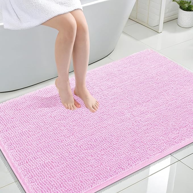 OLANLY Large Bathroom Rugs 47x32, Extra Soft Absorbent Chenille Bath Rugs, Rubber Backing Quick Dry, Machine Washable Bath Mats for Bathroom Floor, Tub and Shower, Home Decor Accessories, Pink