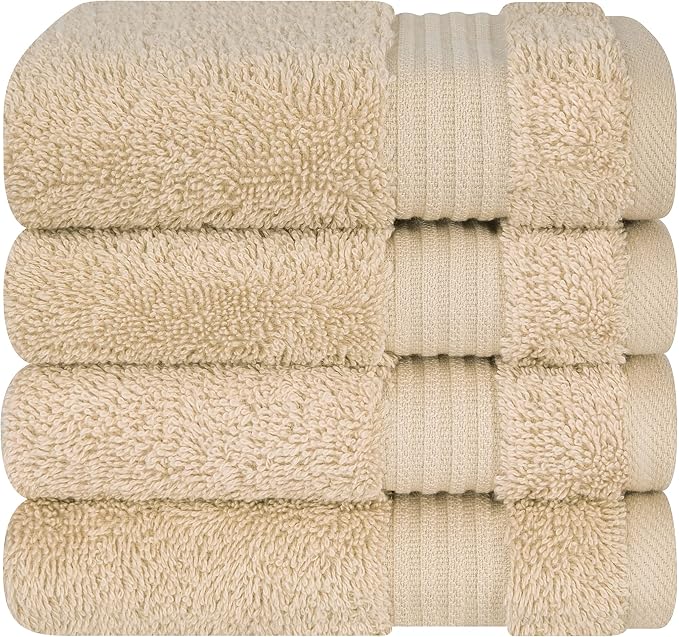 Cotton Paradise 100% Cotton Turkish Towel Set, Soft Absorbent Quick Dry, 4 Piece Washcloth Set, Beige