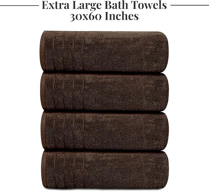 Tens Towels 4 Piece Extra Large Bath Towels 30 x 60 Inches, Brown | 100% Cotton, Larger & Lighter Weight, Quicker to Dry, Super Soft and Absorbent, Perfect for Bathroom
