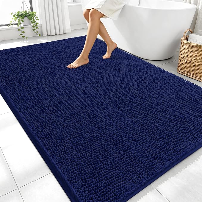 OLANLY Large Bathroom Rugs 70x46, Soft Absorbent Chenille Bath Rugs, Rubber Backing Quick Dry, Machine Washable Bath Mats for Bathroom Floor, Tub and Shower, Home Decor Accessories, Twilight Sapphire