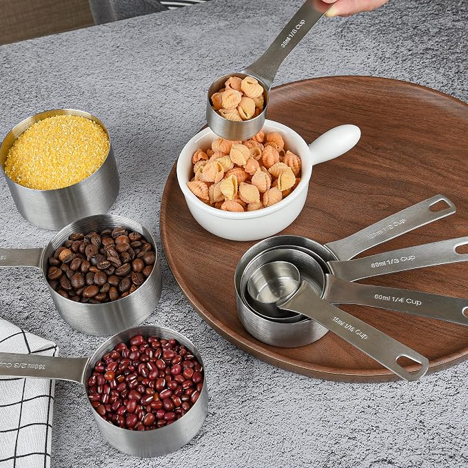 Measuring Cups and Spoons Set 18, Metric&US 18/8 Stainless Steel Measuring Cups and Spoons for Kitchen &Baking, Metal Measue Cup and Spoon for Dry&Liquid, 8 Measure Cups&9 Spoons w/Leveler