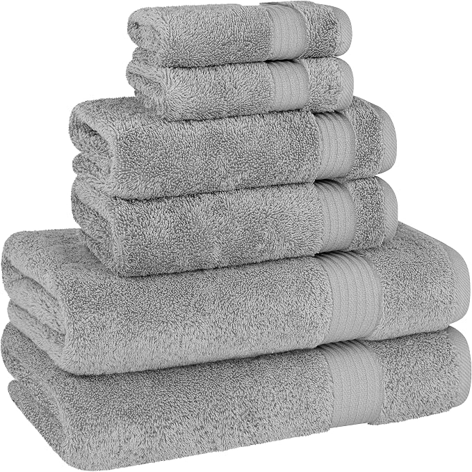 Cotton Paradise 100% Cotton Turkish Towel Set, Soft Absorbent Quick Dry, 6 Piece Towel Set, Light Grey