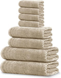 Tens Towels 8 Piece Towel Set, 2 XL Bath, 2 Hand, 4 Washcloth, Beige | 100% Cotton, Lighter Weight, Quicker to Dry, Super Absorbent, Perfect for Bathroom