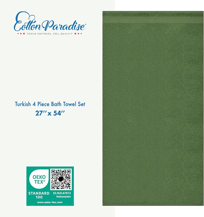 Cotton Paradise Turkish Towel Set, Soft Absorbent Quick Dry, 4 Piece Bath Towel Set, Sage Green