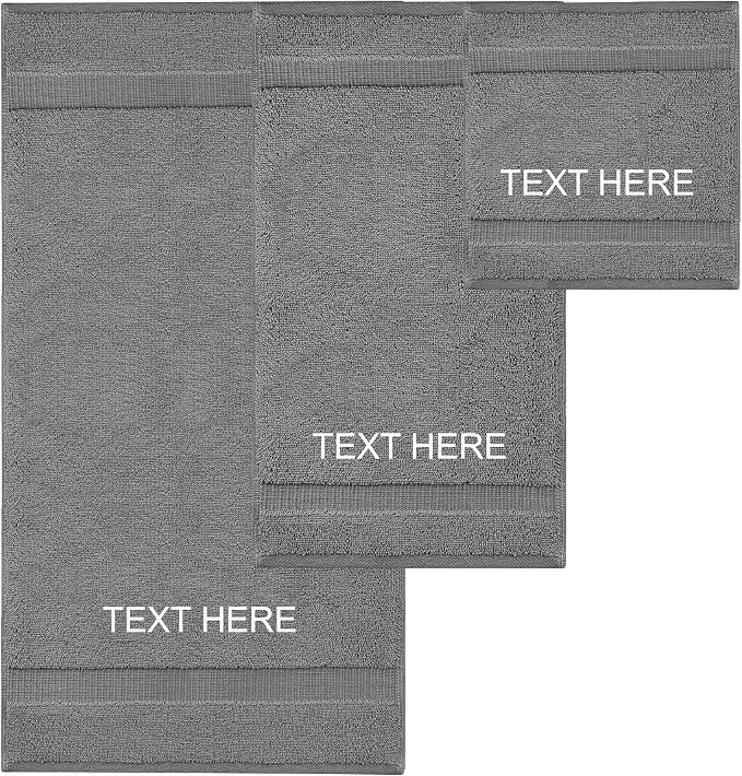 Chakir Turkish Linens Personalized 3 Piece Towel Set, 100% Cotton Luxury Turkish Towels for Bathroom, Soft Absorbent Towel Set with Bath Towel Hand Towel and Washcloth, Gray