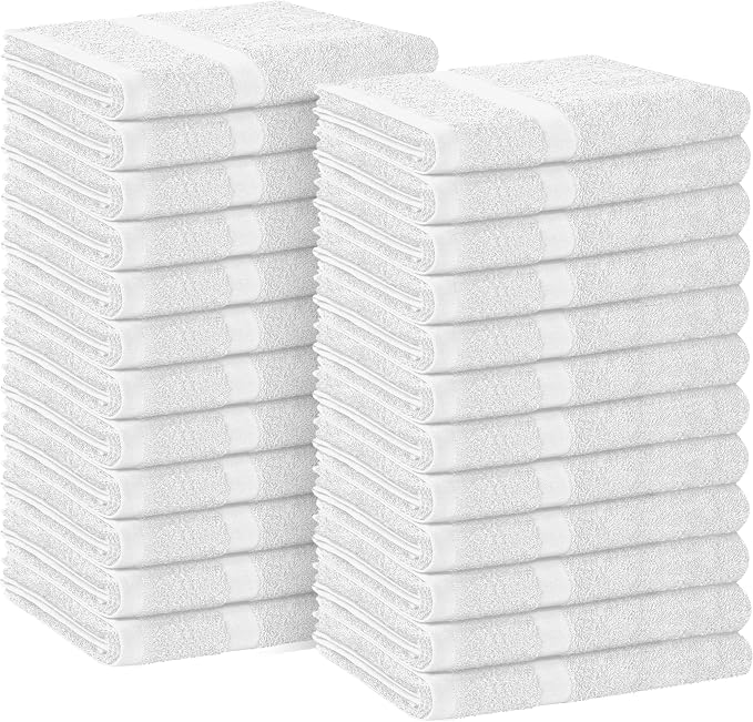 Avalon Towels Salon Towel - White Hand Towels Bulk Pack of 24 - 100% Cotton Absorbent Spa, Facial & Gym Towel for Working Out - 16x27 Inches (Not Bleach Proof)