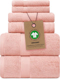 Alusa Home 100% Organic Zero-Twist Cotton Towels - GOTS Certified Luxury Bath Towels - Ultra Soft & Plush 700GSM Long-Staple Cotton - 6 Piece Towel Set (Blush Pink)