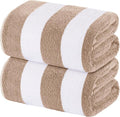 White Classic Beach Towels Oversized Cabana Stripe Cotton Bath Towel Large - Luxury Plush Thick Hotel Swim Pool Towels for Adults Super Absorbent Quick Dry - 35x70 Beige [2 Pack]