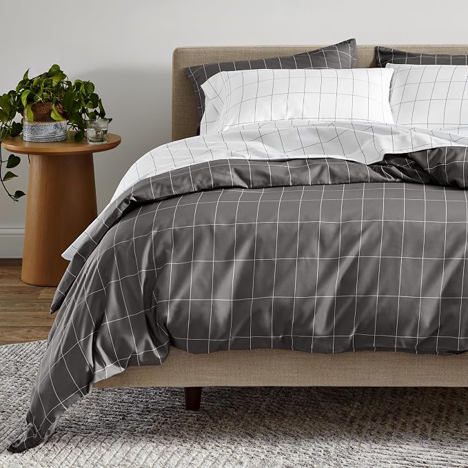 Bare Home Bedding Duvet Cover Extra Long - Premium 1800 Super Soft Collection - Lightweight, Duvet Cover - Soft Textured (Twin/Twin XL, Grid - Grey/White)