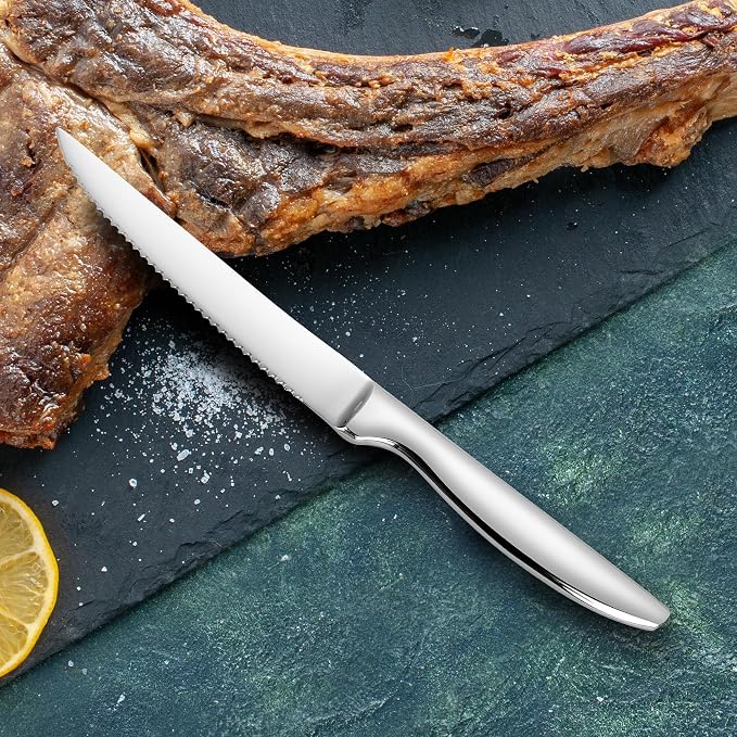 SuperCook Steak Knives Set of 12, Stainless Steel, High End, Serrated, Dishwasher Safe, Silver