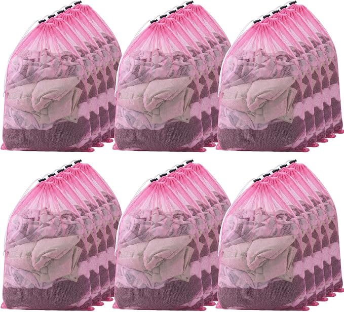 Berlune Large Mesh Laundry Bags, 24 x 36 Inch Bulk Wash Set with Drawstring for Commercial Use, Dorms, Vacation Rentals, Laundromats, Apartments & Facilities(Pink,30)