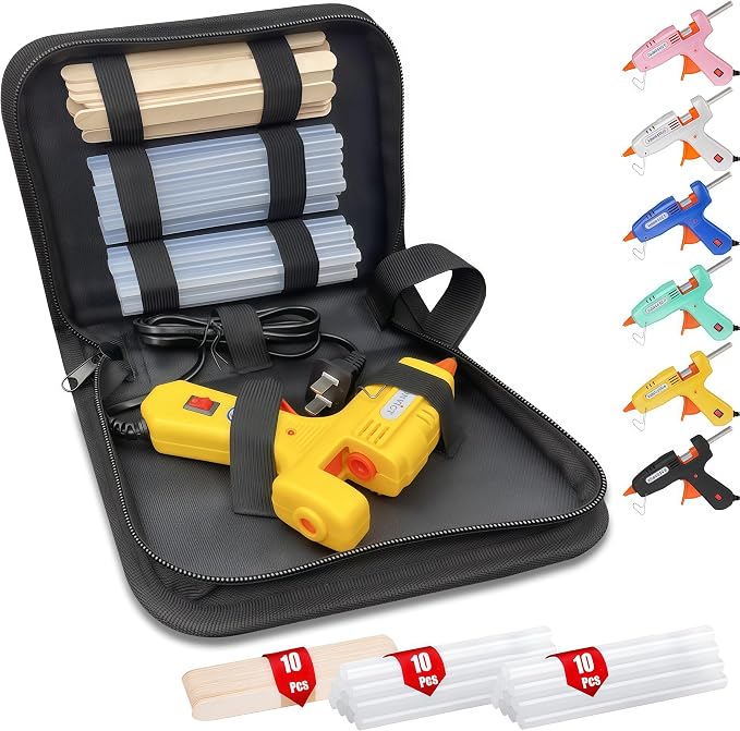 MONVICT 30W Mini Hot Glue Gun Kit, Fast Preheating Glue Gun，Storage Case | 20 Pcs Premium Glue Sticks, 10 Pcs Wood Craft sticks, Hot Melt Glue Gun for School Crafts DIY Arts Gift (Yellow)