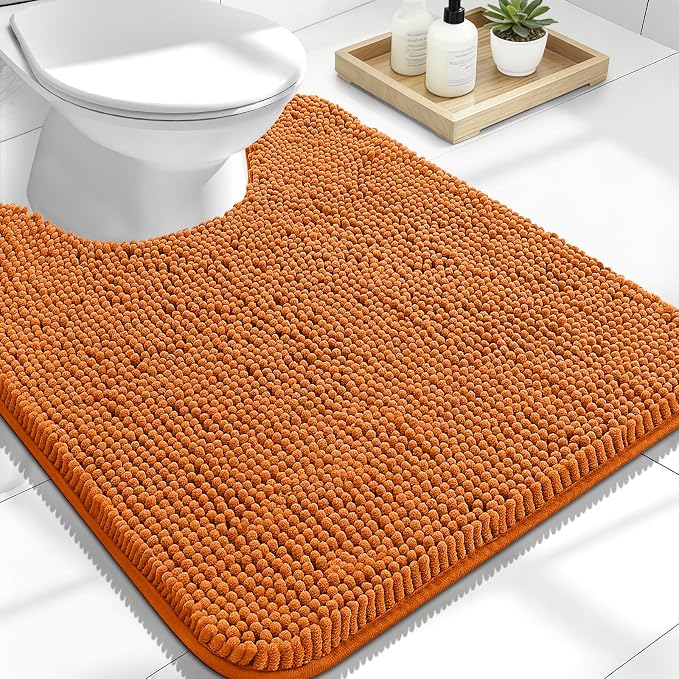 OLANLY Toilet Rugs U-Shaped 24x20, Extra Soft Absorbent Chenille Contour Bathroom Rugs for Toilet, Dry Quickly, Machine Washable, Non-Slip Bath Mat, Clay