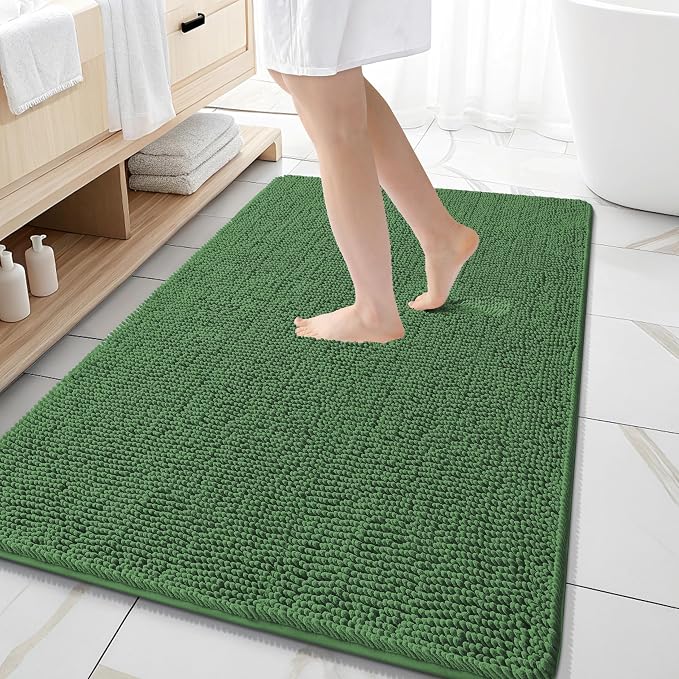 OLANLY Large Bathroom Rugs 59x35, Extra Soft Absorbent Chenille Bath Rugs, Rubber Backing Quick Dry, Machine Washable Bath Mats for Bathroom Floor, Tub and Shower, Home Decor Accessories, Olive Green