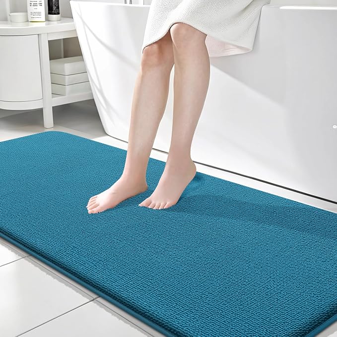 OLANLY Memory Foam Bathroom Runner Rugs 70x24, Long Bath Mats, Peacock Blue | Soft Quick Dry Bath Mats, Non-Slip, Absorbent Machine Washable Mat for Bathroom Floor, Tub and Shower, Home Decor Accessories