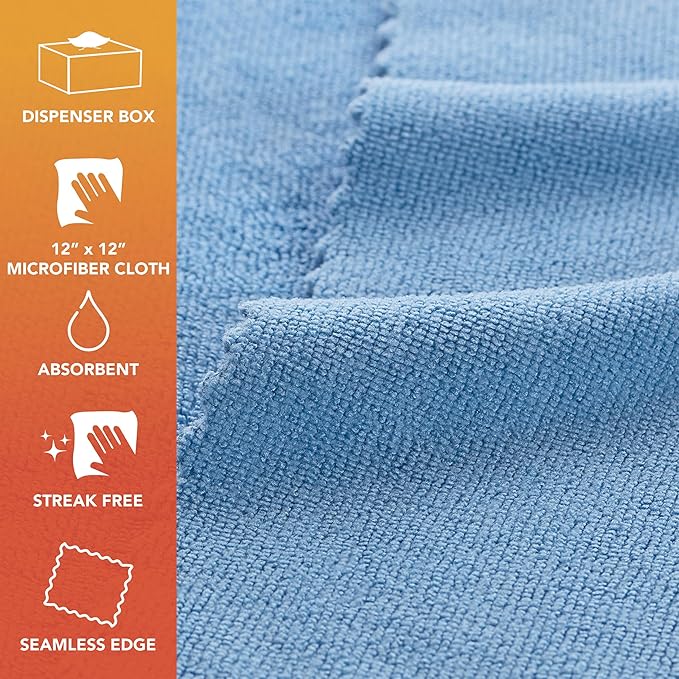 Arkwright Smart Rags Microfiber Cleaning Cloths, Pack of 50 in a Box, Lint Free 180 GSM Reusable Towels for Auto, Office and Household Cleaning, 12 x 12 in, Blue